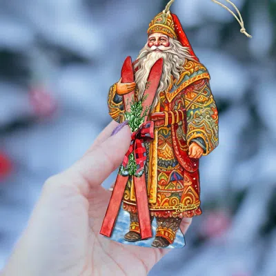 G. Debrekht Santa's Skiing Adventure Wooden Christmas Ornament By  In Multi