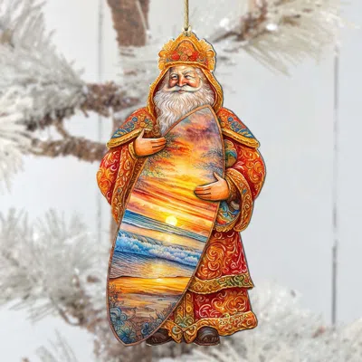 G. Debrekht Santa's Tropical Surf Ride Wooden Christmas Ornament By  In Multi