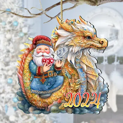 G. Debrekht Santa With Dragon Wooden Ornaments By  In Multi