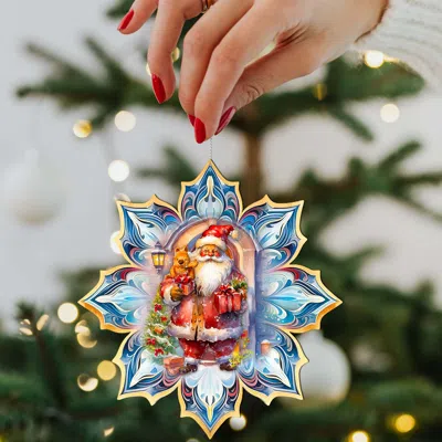 G. Debrekht Santa With Gifts Snowflake Wooden Christmas Ornament By  In Multi