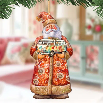 G. Debrekht Santa With Van Wooden Christmas Ornament By  In Multi
