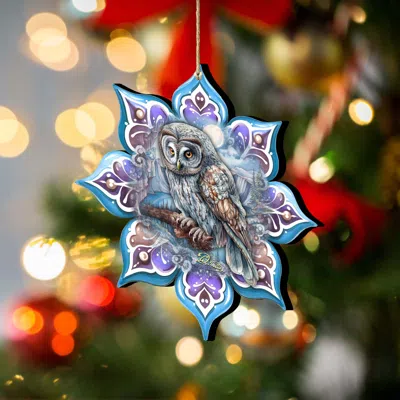 G. Debrekht Set Of 2 - Arctic Owl Snowflake Wooden Christmas Ornaments By  In Blue