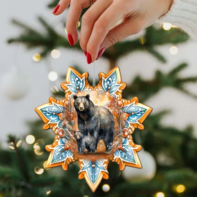 G. Debrekht Set Of 2 - Black Bear Snowflake Wooden Christmas Ornaments By  In Multi