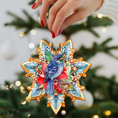 G. Debrekht Set Of 2 - Blue Bird Snowflake Wooden Christmas Ornaments By  In Multi