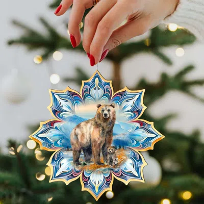 G. Debrekht Set Of 2 - Brown Bear Snowflake Wooden Christmas Ornaments By  In Multi