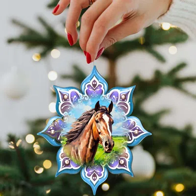 G. Debrekht Set Of 2 - Brown Horse Snowflake Wooden Christmas Ornaments By  In Multi