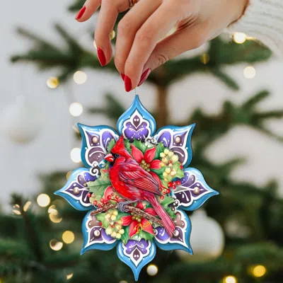 G. Debrekht Set Of 2 - Cardinal Snowflake Wooden Christmas Ornaments By  In Multi