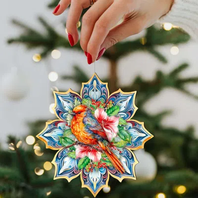 G. Debrekht Set Of 2 - Forest Bird Snowflake Wooden Christmas Ornaments By  In Multi