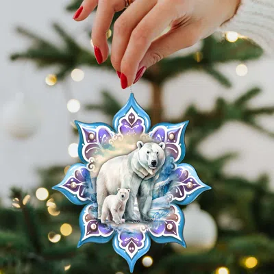 G. Debrekht Set Of 2 - Polar Bear Snowflake Wooden Christmas Ornaments By  In Blue