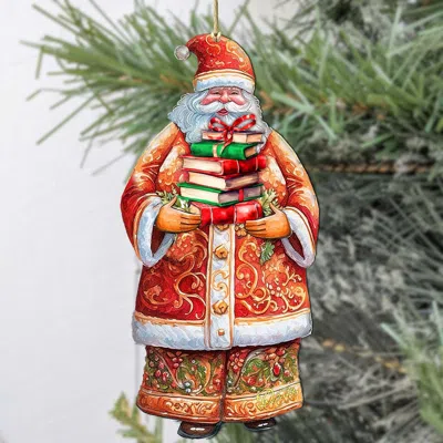 G. Debrekht Set Of 2 - Santa's Book Collection Wooden Christmas Ornaments By  In Multi