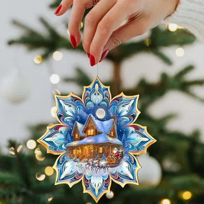 G. Debrekht Set Of 2 - Santa's Cottage Snowflake Wooden Christmas Ornaments By  In Multi