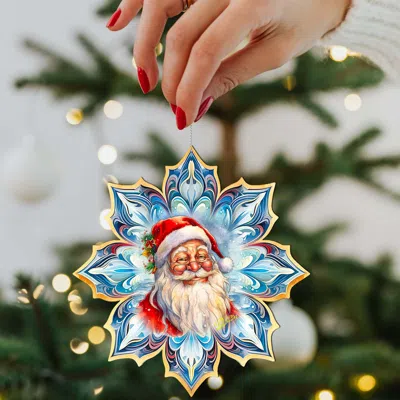 G. Debrekht Set Of 2 - Santa Face Snowflake Wooden Christmas Ornaments By  In Multi