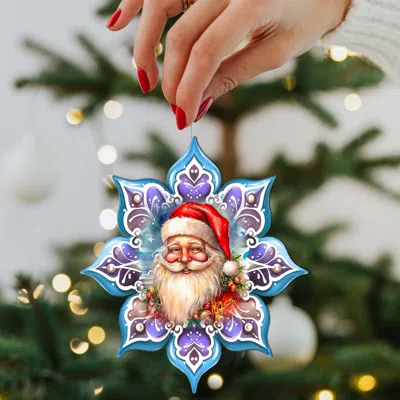 G. Debrekht Set Of 2 - Smiling Santa Snowflake Wooden Christmas Ornaments By  In Multi
