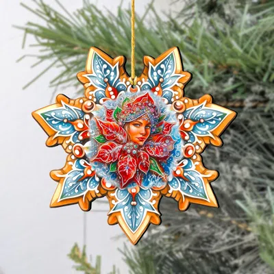 G. Debrekht Set Of 2 - Snow Maiden Snowflake Wooden Christmas Ornaments By  In Multi
