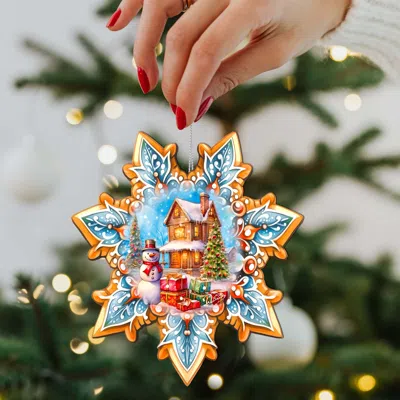 G. Debrekht Set Of 2 - Snowman's Gifts Snowflake Wooden Christmas Ornaments By  In Multi