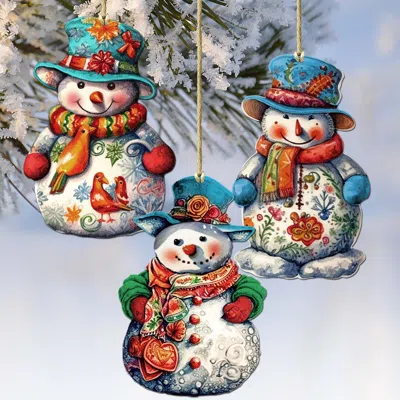 G. Debrekht Snowman Decorative Wooden Christmas Ornaments Set Of 3 By  In Multi