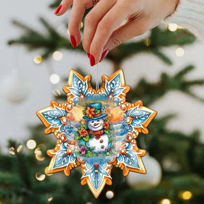 G. Debrekht Snowman Snowflake Wooden Christmas Ornament By  In Multi