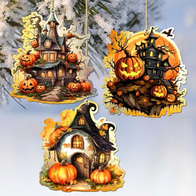 G. Debrekht Spooky Houses Decorative Wooden Christmas Ornaments Of 3 By  In Multi