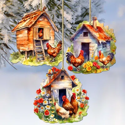 G. Debrekht Spring On The Farm Decorative Wooden Christmas Ornaments Set Of 3 By  In Multi
