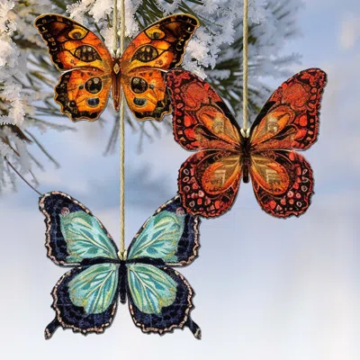 G. Debrekht Summer Butterfly Decorative Wooden Christmas Ornaments Of 3 By  In Multi