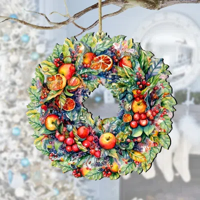 G. Debrekht Summer Harvest Fruit Wreath Wooden Ornaments By  In Multi