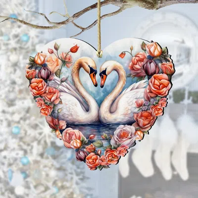 G. Debrekht Swans Love Wooden Ornaments By  In Multi