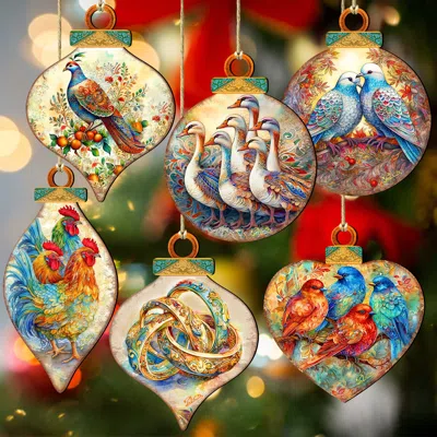 G. Debrekht Twelve Days Of Christmas Wooden Christmas Ornaments Set Of 12 By  In Multi