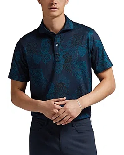 G/fore Nylon Stretch Tech Jersey Stamped Floral Polo Shirt In Blue