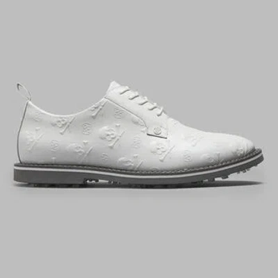 G/fore Men's Gallivanter Embossed Skull & Tees Leather Golf Shoe In Snow / Charcoal