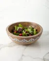 G G Collection Mango Wood Wide Serving Bowl With Metal Inlay