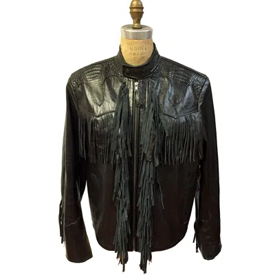 Pre-owned G-gator Black Exotic Leather Jacket & Fringes/alligator Trimming, Size Xl