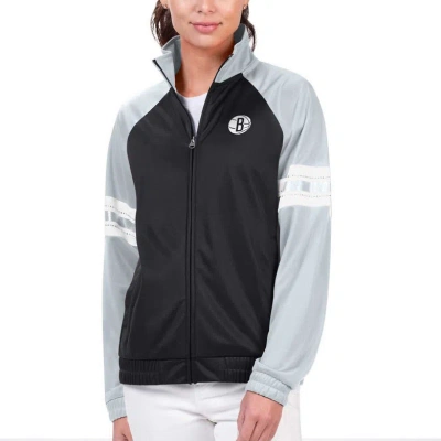 G-iii 4her By Carl Banks Black Brooklyn Nets Main Player Raglan Rhinestone Full-zip Track Jacket