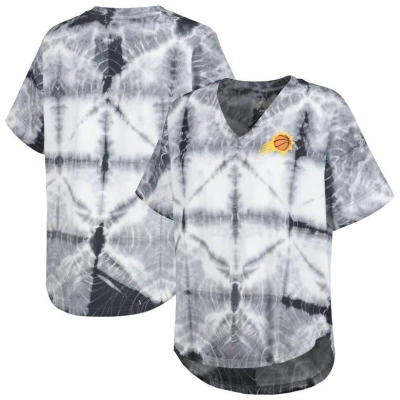G-iii 4her By Carl Banks Black Phoenix Suns Tournament Raglan Oversized Tie-dye V-neck T-shirt