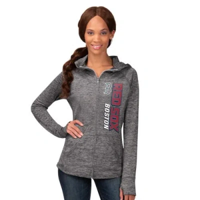 G-iii 4her By Carl Banks Heather Gray Boston Red Sox Defender Space Dye Raglan Full-zip Hoodie