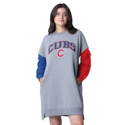 G-iii 4her By Carl Banks Heather Gray Chicago Cubs Free Ball Long Sleeve Sneaker Dress