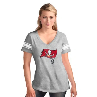 G-iii 4her By Carl Banks Heather Gray Tampa Bay Buccaneers First Pick Distressed V-neck T-shirt