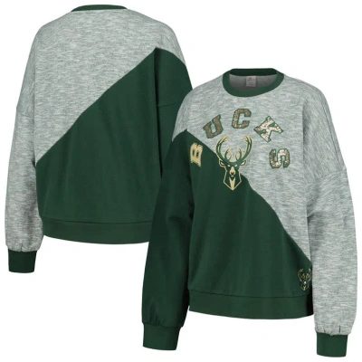 G-iii 4her By Carl Banks Hunter Green Milwaukee Bucks Benches Split Pullover Sweatshirt
