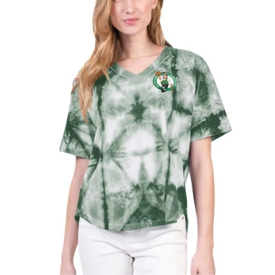 G-iii 4her By Carl Banks Kelly Green Boston Celtics Tournament Raglan Oversized Tie-dye V-neck T-shi