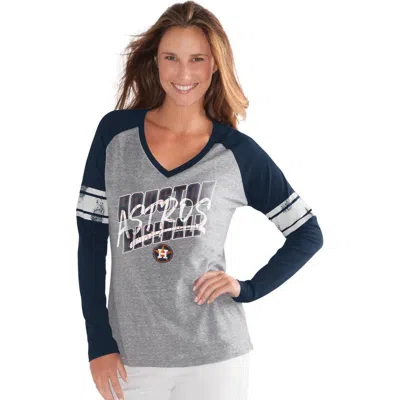 G-iii 4her By Carl Banks Navy Houston Astros The Franchise Tri-blend Raglan V-neck Long Sleeve T-sh In Gray