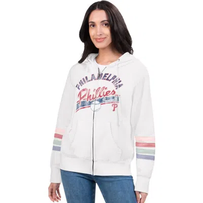 G-iii 4her By Carl Banks White Philadelphia Phillies Naamah Sleeve Stripe Fleece Full-zip Hoodie