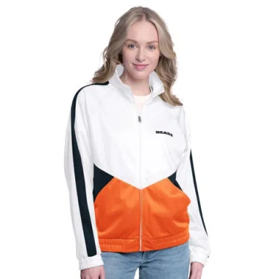 G-iii 4her By Carl Banks White/navy Chicago Bears Rally Rhinestone Full-zip Track Jacket In Yellow