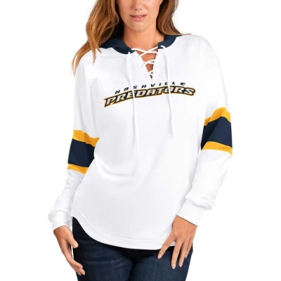 G-iii 4her By Carl Banks White/navy Nashville Predators Goal Zone Long Sleeve Lace-up Hoodie T-shirt