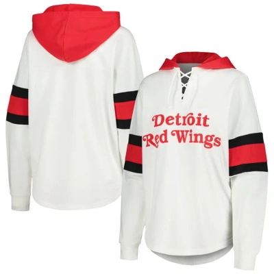 G-iii 4her By Carl Banks Women's  White, Red Detroit Red Wings Goal Zone Long Sleeve Lace-up Hoodie T In White,red