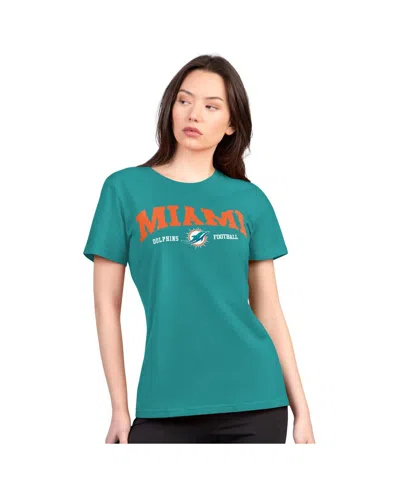 G-iii 4her By Carl Banks Women's Aqua Miami Dolphins Super-slim Lightweight Winning Crew T-shirt In Green