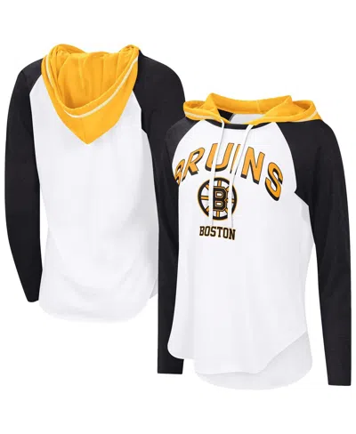 G-iii 4her By Carl Banks Women's Banks White Boston Bruins Vip Raglan Long Sleeve Hoodie T-shirt In Neutral