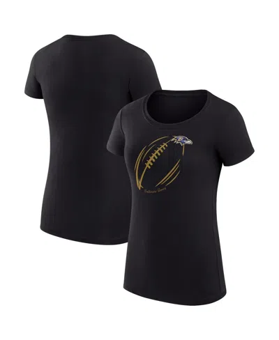 G-iii 4her By Carl Banks Women's Black Baltimore Ravens Super-slim Fit Lightweight Subtle Football T-shirt