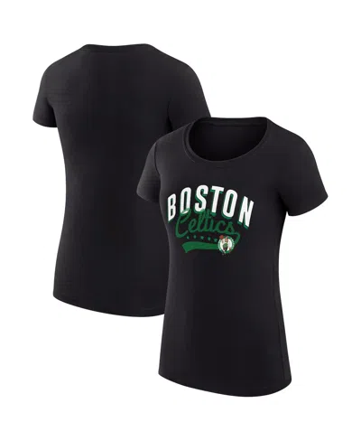 G-iii 4her By Carl Banks Women's Black Boston Celtics Super-slim Fit Lightweight Filigree Logo T-shirt