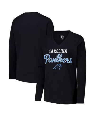 G-iii 4her By Carl Banks Women's Black Carolina Panthers Post Season Long Sleeve V-neck T-shirt
