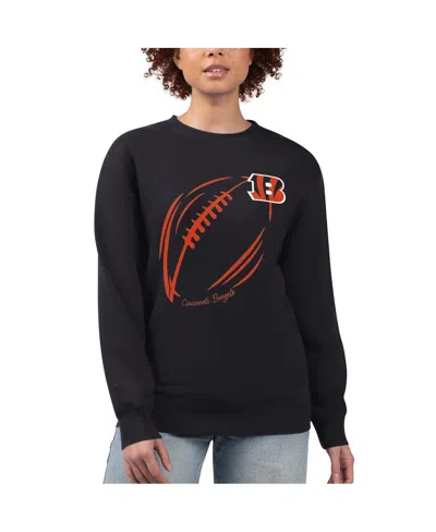 G-iii 4her By Carl Banks Women's Black Cincinnati Bengals Football Logo Graphic Fleece Tri-blend Pullover Sweatshirt In Multi