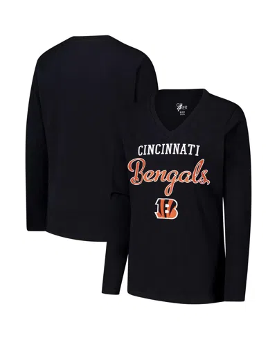 G-iii 4her By Carl Banks Women's Black Cincinnati Bengals Post Season Long Sleeve V-neck T-shirt